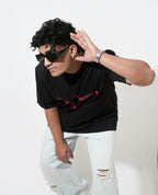 Black Unisex Oversized T-Shirt with Spider Print